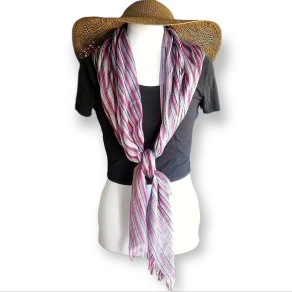 Soft light weight scarf/shawl PNK/BLU/GRN Striped - Picture 4 of 12